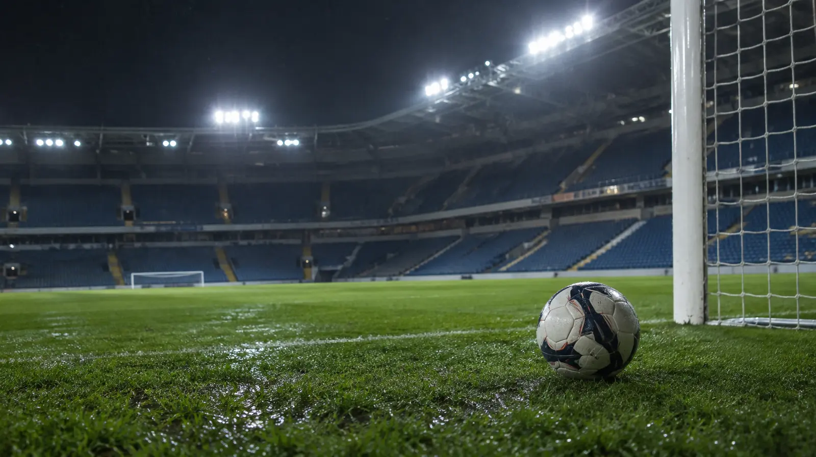 Spelare går av planen i kvällsljus efter matchen